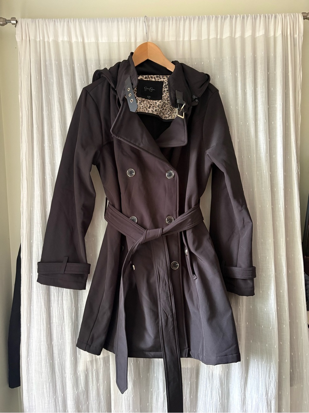 Jessica Simpson Black Trench Coat with Hood